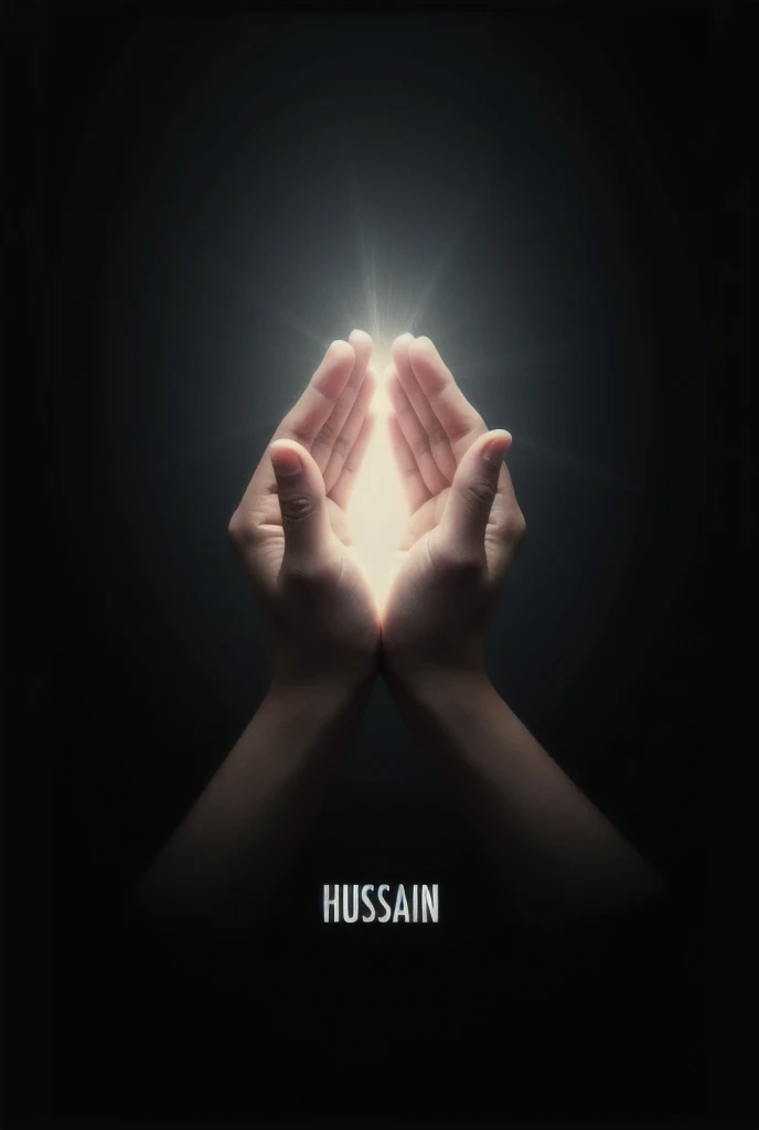 Make ha d like who want dua but hand Closed like a dome and inside the hands brightness like rayss and write HUSSAIN above the rays the rays reflect from Hussain and write below 👇" a hand lefted to Allah not let down.
Make the background black .