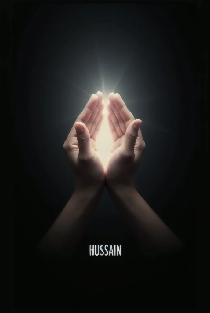 Make ha d like who want dua but hand Closed like a dome and inside the hands brightness like rayss and write HUSSAIN above the rays the rays reflect from Hussain and write below 👇" a hand lefted to Allah not let down.
Make the background black .
