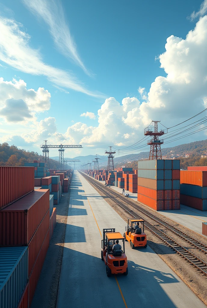 Hyper realistic image of outdoors logistics background with shipment