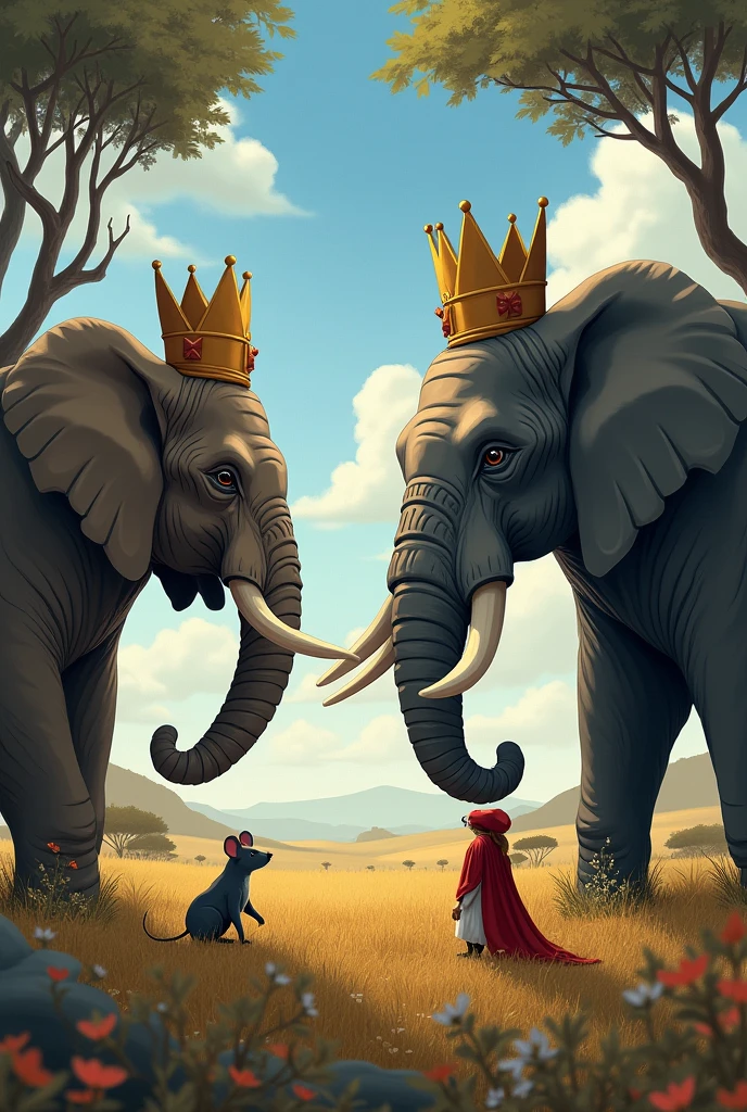 Character Development: Compare and contrast the king of mice and the king of elephants. How do their actions reflect their leadership qualities?