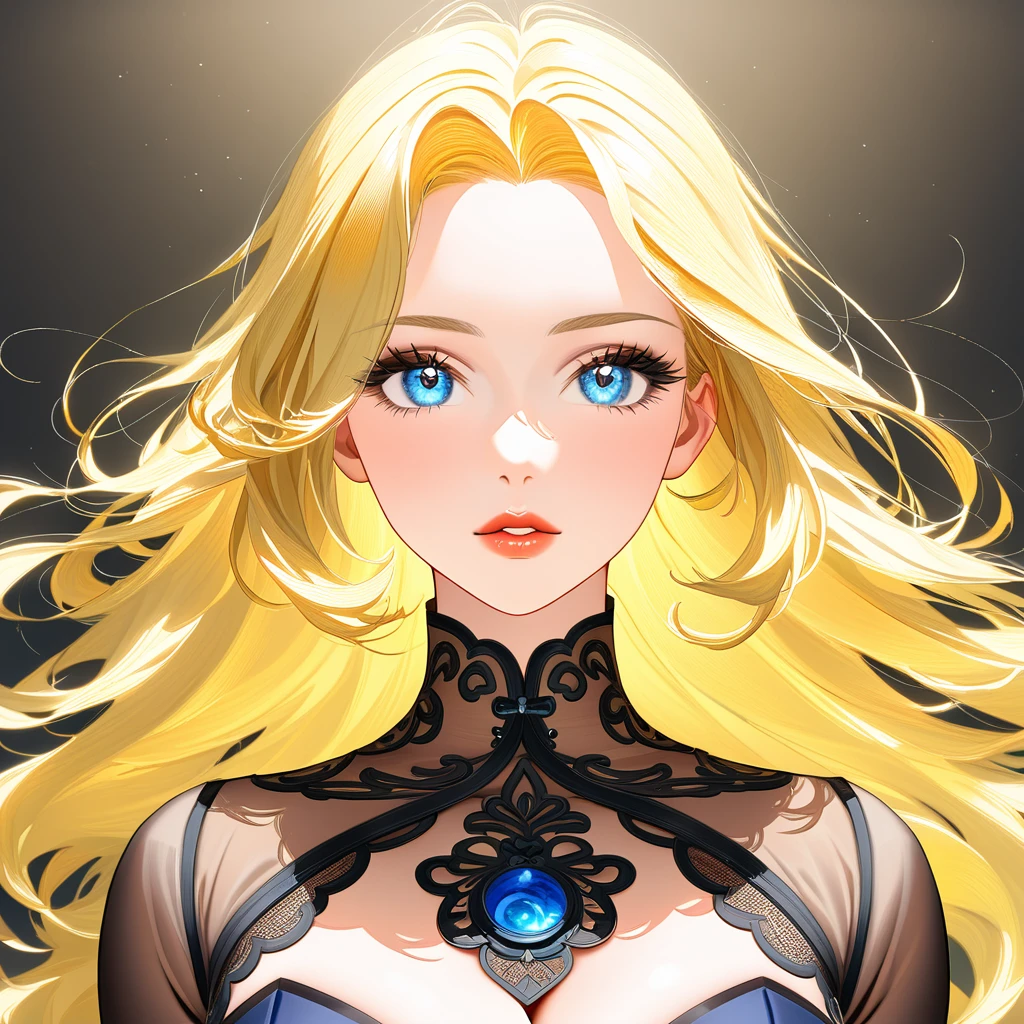 Tall Mature Women With Long blonde curly hair and Dark Blue Eyes , With Long black Eyelashes , Wearing Half sleeve White dress , Half portrait, Big chest , Hyper detailed eyes , hugh resolution, High quality, 4kHd , Masterpiece, pinl Lips 