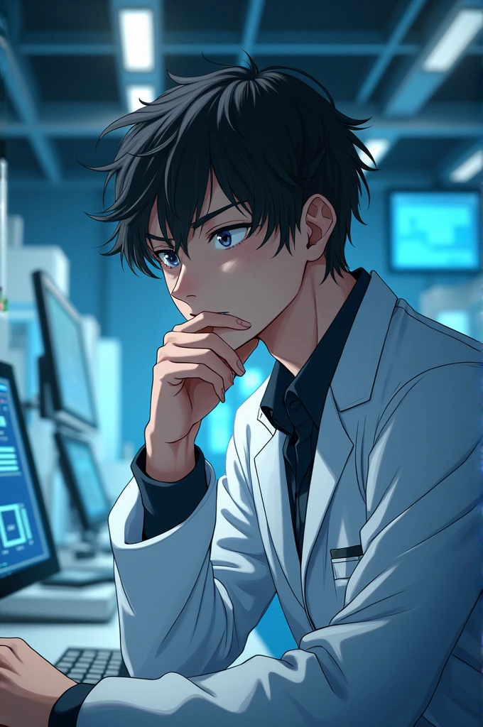 Handsome anime scientist still thinking