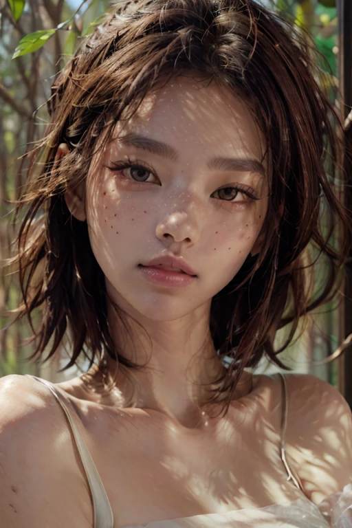 (best quality,4k,8k,highres,masterpiece:1.2),ultra-detailed,(realistic,photorealistic,photo-realistic:1.37),beautiful detailed eyes,beautiful detailed lips,extremely detailed eyes and face,longeyelashes,1 girl,portrait,fantasy landscape,magical forest,glowing fireflies,warm sunlight,dramatic lighting,vibrant colors,cinematic, cute face, pretty girl