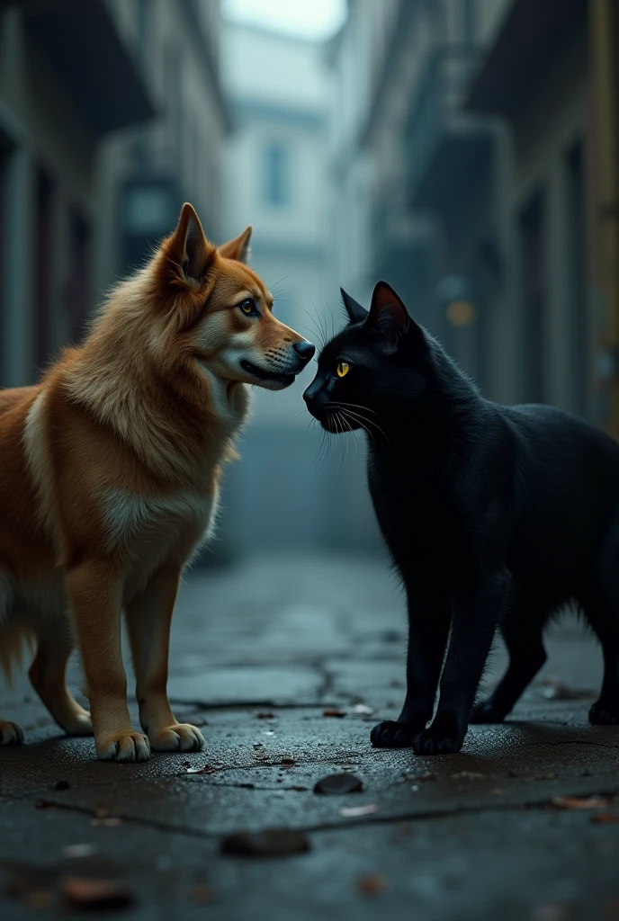 The dog met the black cat! Your enemy!