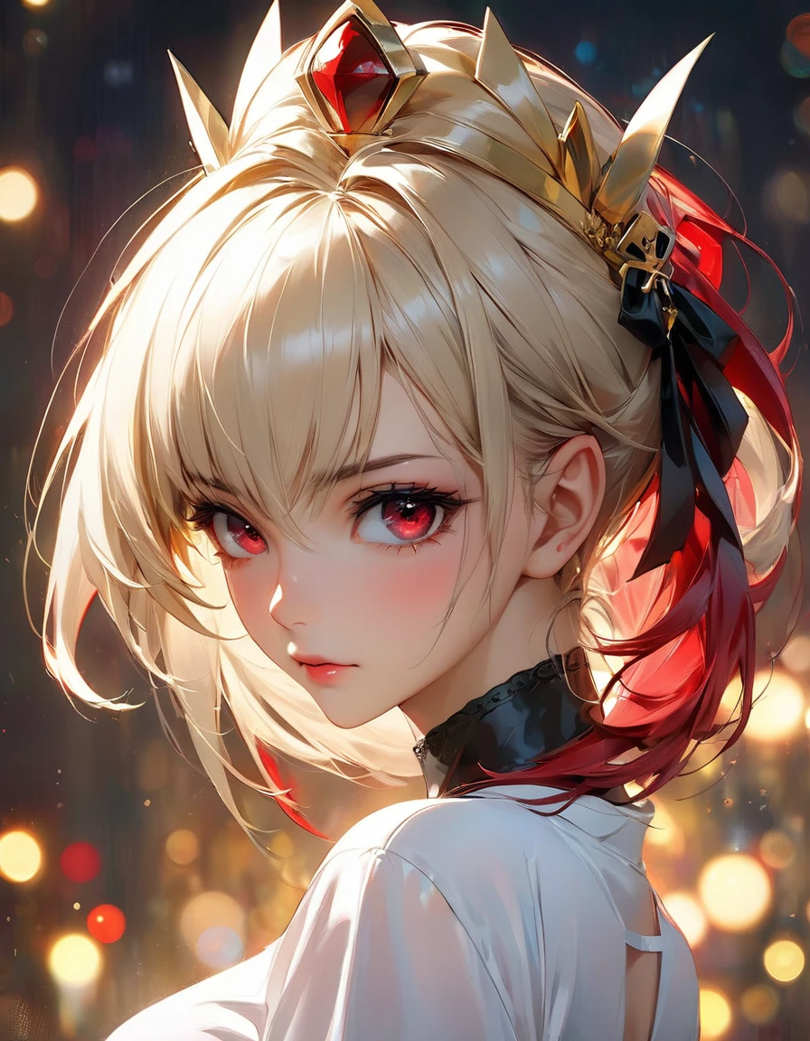 concept art by Pino Daeni, Jeremy Mann, Greg Rutkowski, Konstantin Razumov, Vladimir Volegov Realistic closeup portrait of a model 4k beautiful vegeta sexy Sensual soft ONLY  red Sharingan eyes black and gold spirit, red threads, key light reflected in the eyes, red crown on the head, painted background, studio portrait, soft light, bezel lighting, shimmer in the eyes, bokeh background, picturesque, buff painting, (detailed faces:1. 3), (Detailed Eyes:1.3 8K,
