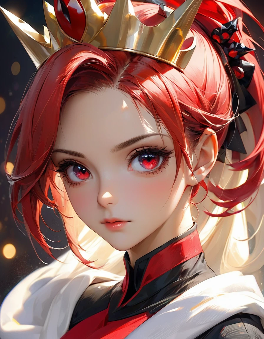 concept art by Pino Daeni, Jeremy Mann, Greg Rutkowski, Konstantin Razumov, Vladimir Volegov Realistic closeup portrait of a model 4k beautiful vegeta sexy Sensual soft ONLY  red Sharingan eyes black and gold spirit, red threads, key light reflected in the eyes, red crown on the head, painted background, studio portrait, soft light, bezel lighting, shimmer in the eyes, bokeh background, picturesque, buff painting, (detailed faces:1. 3), (Detailed Eyes:1.3 8K,