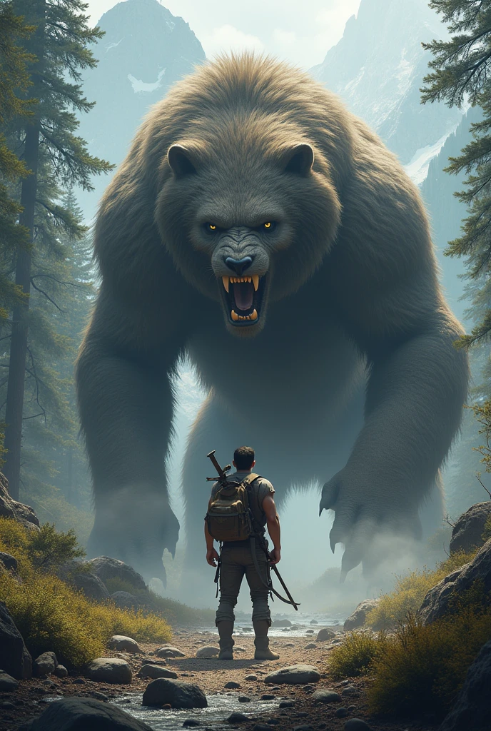 A man facing a beast