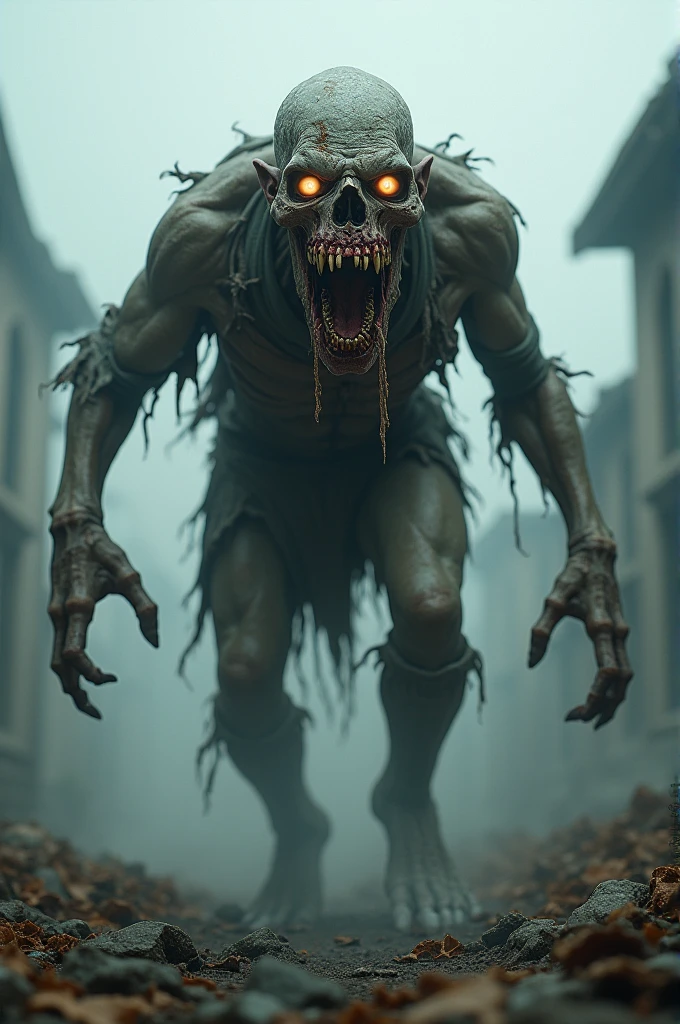 Creates a zombie monster with open jaws that approaches the screen