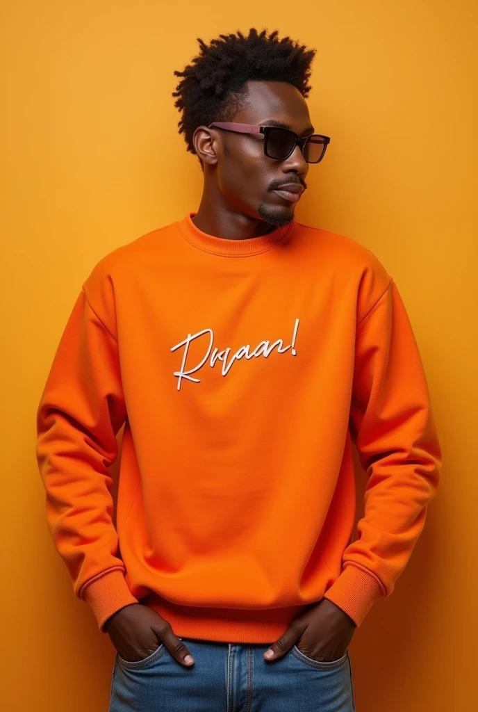 Create a sweatshirt or just the sweatshirt with a background , That the sweatshirt is creative and fashionable orange