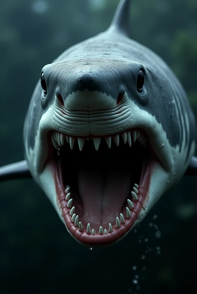 Create a shark with its jaws open and very close to the screen 