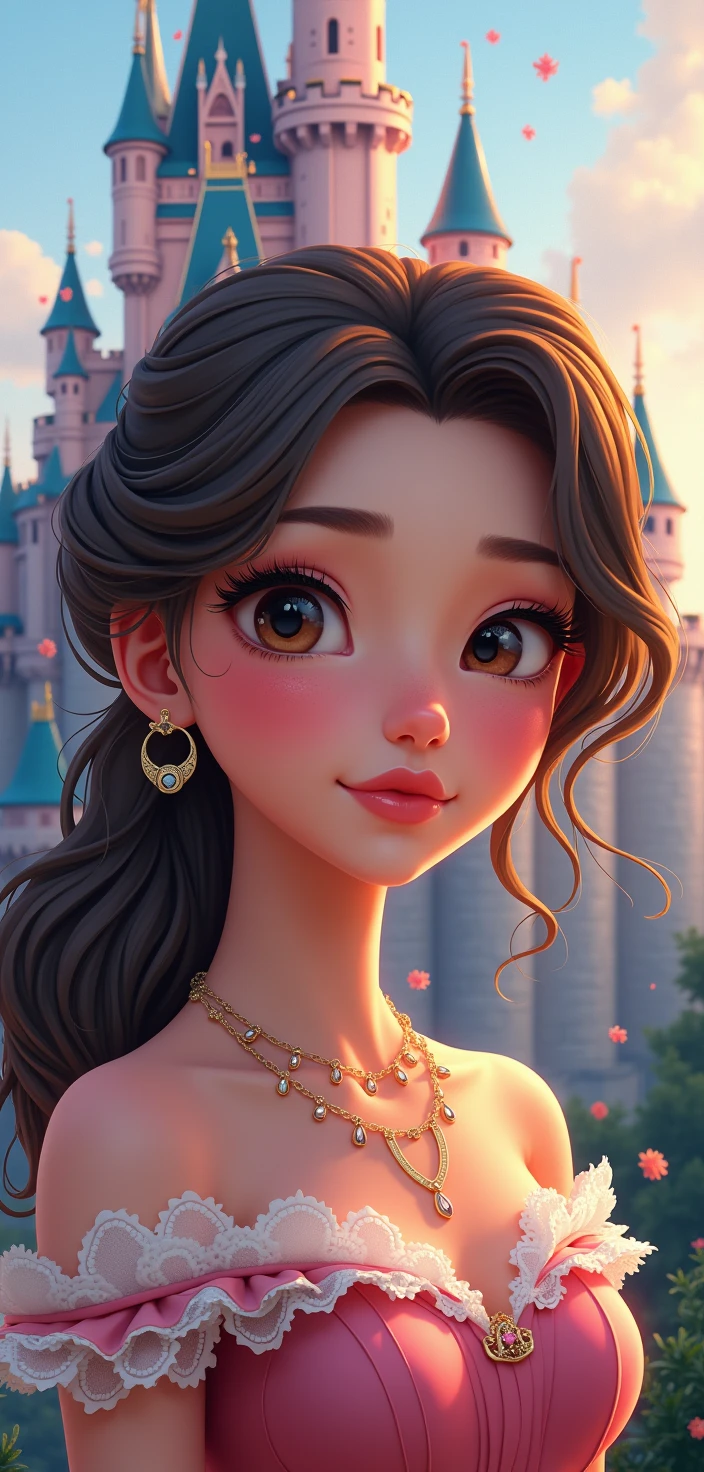 1girl,disney pixels,pixelated style,beautiful detailed eyes,beautiful detailed lips,extremely detailed eyes and face,longeyelashes,super cute expression,princess dress,fantasy castle background,(best quality,4k,8k,highres,masterpiece:1.2),ultra