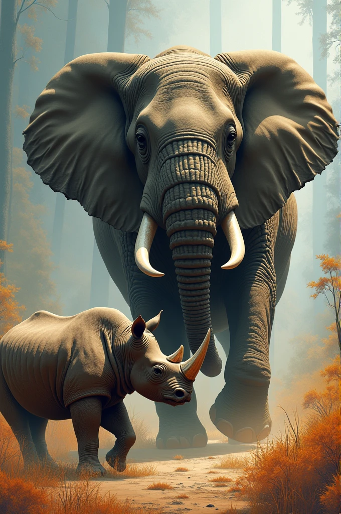 size: 1024×1024

/imagine a dramatic showdown between a rhinoceros and an elephant, with the elephant triumphing. The scene is set in a dynamic and artistic Midjourney style, capturing the intensity of the moment and the grandeur of the elephant. Size: [Specify Size]
