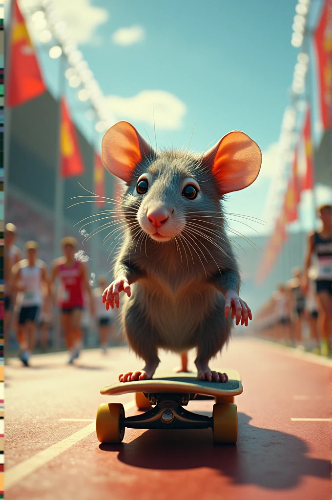 Stoned rat on a skateboard at the Paris Olympics
