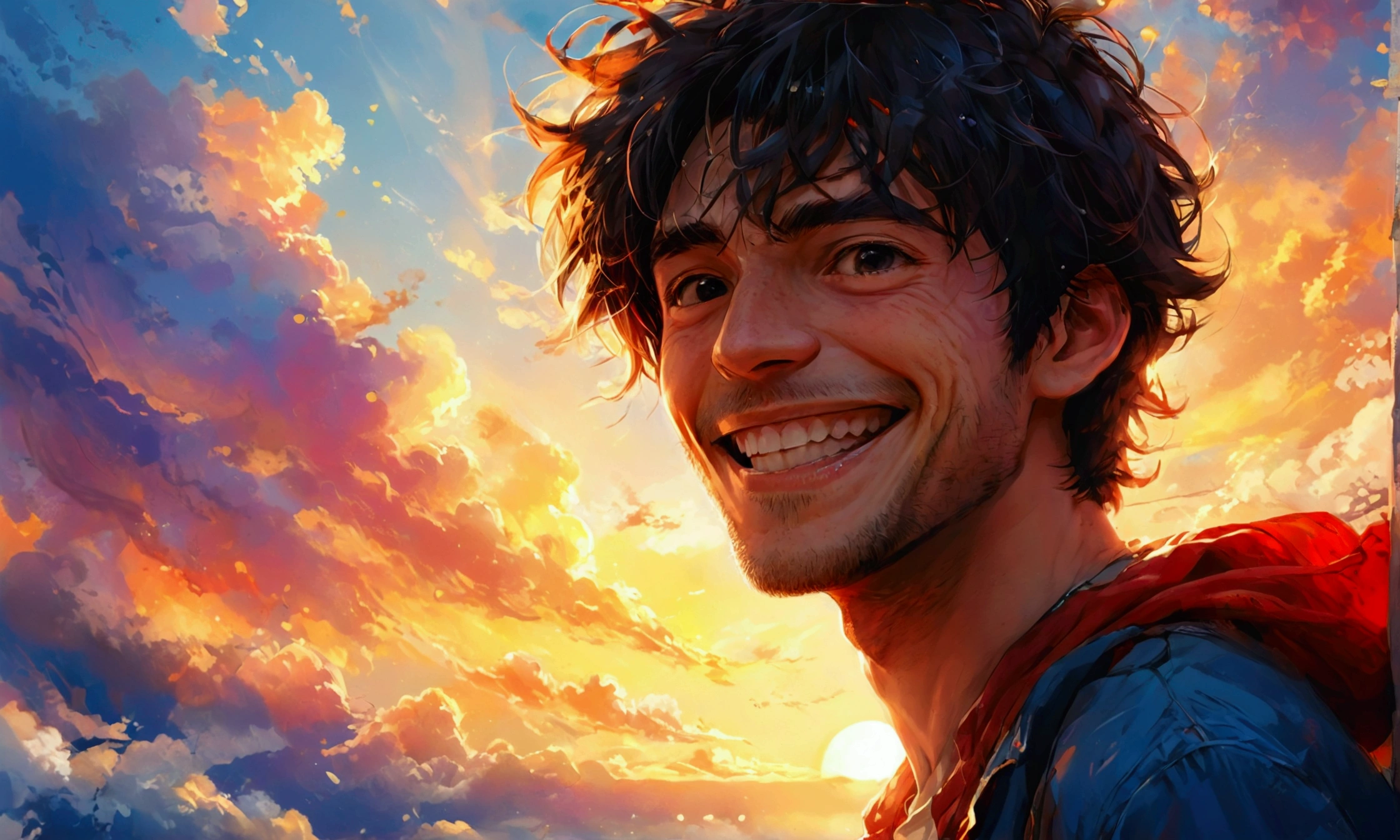 a man smiling like crazy,manga style art