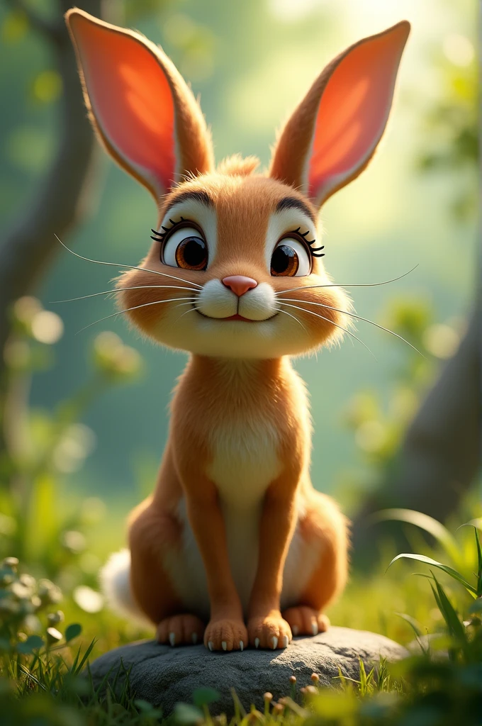 Brown rabbit with a thieving face