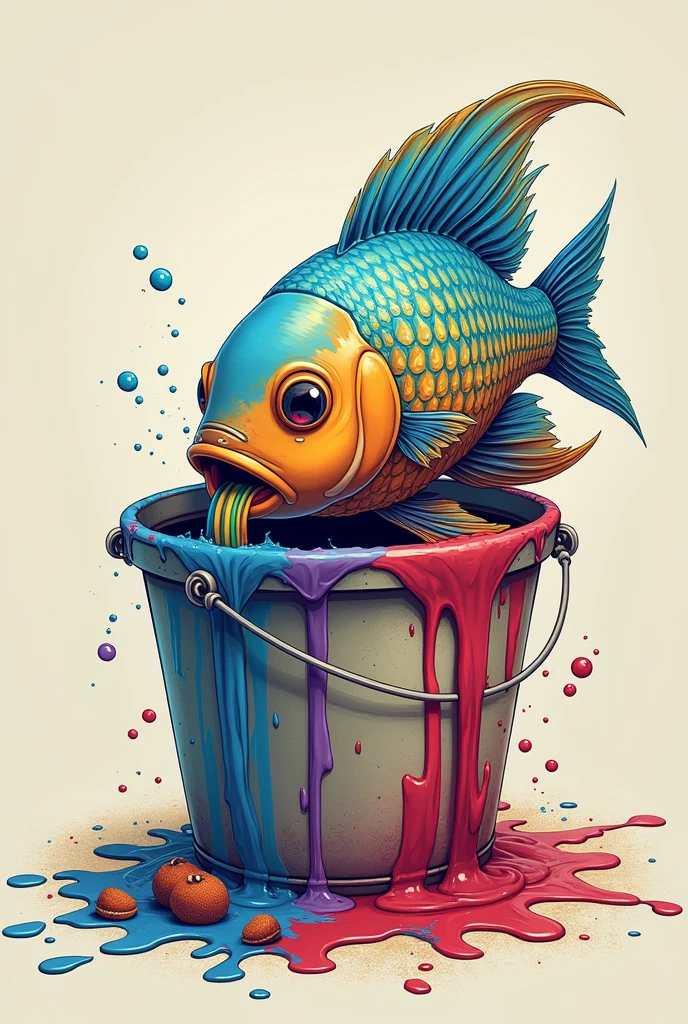 The fish that drinking paint in bucket