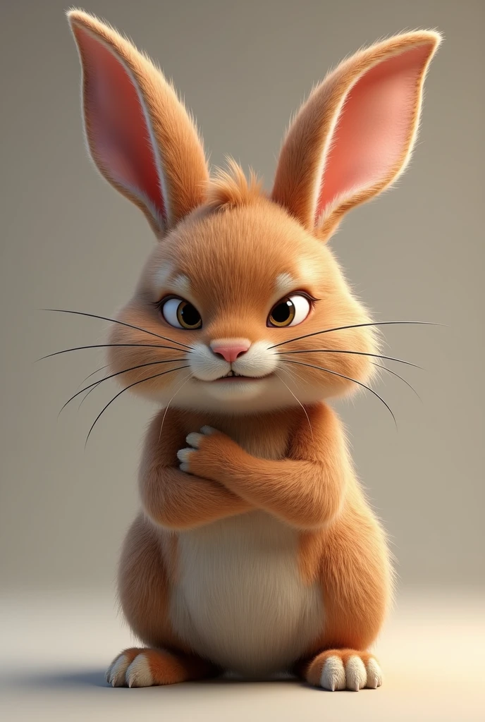 Brown real rabbit with a thieving face