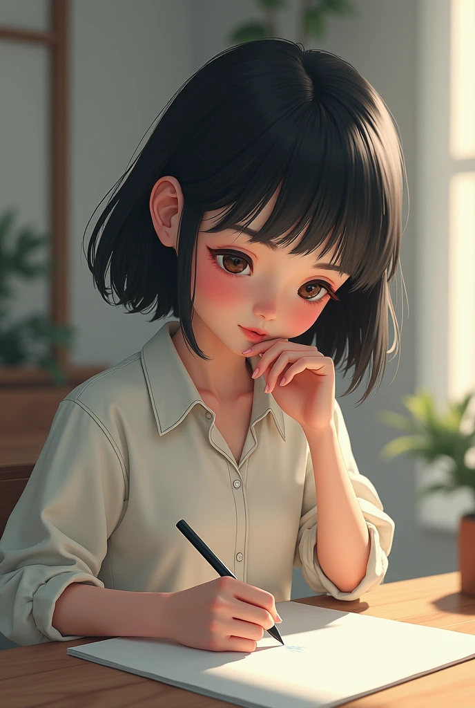 A girl with pen