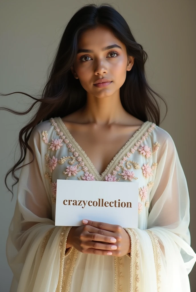 Beutiful Indian girl in salwar kamez smoke white color
holding name plate - crazycollection name