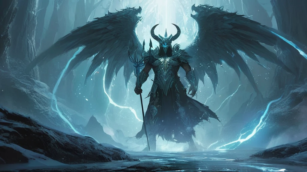 In a shadowy, mystical forest clearing under a dusky sky, five formidable Guardians of Edenfell stand together, each representing a different aspect of the realm they protect. At the forefront is Jaruson, a towering Centaur with a muscular, horse-like body and the upper torso of a battle-hardened warrior. His deep brown skin is weathered, and his silver-streaked mane flows behind him as he holds a long, ancient spear. To his side is Gorrum, the Guardian of the Swamps, a massive, hulking figure covered in thick, dripping moss, with glowing red eyes piercing the surrounding mist.

Behind them, Veridith, the Guardian of the Skies, hovers slightly above the ground. Her golden light casts an ethereal glow around her. Her large, silver-tinged wings are outstretched, and her pale blue eyes shine with a piercing intensity. Kestu, the Guardian of the Frozen North, stands nearby, a giant composed entirely of crystalline ice, his body glowing with an inner blue light. The ground beneath him is frozen solid, and his breath creates a thick fog of frost in the air.

Finally, in the background, the mysterious Althar, the Guardian of the Night, is barely visible. A shadowy, almost ethereal figure, Althar is cloaked in darkness, with only faint outlines of his form seen, as if he is part of the night itself. Together, they form an imposing and mystical group, each one embodying a powerful element of the world of Edenfell."

