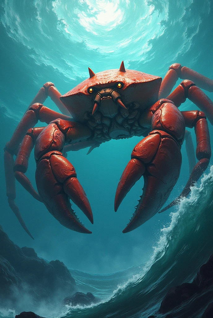 The crab is the main character, and the sea is the place where the cat elements are added. It makes it look huge and strong.