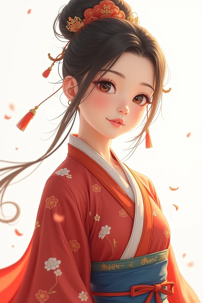 A girl, ancient Chinese costume, whole body, sunshine, clear face, clean white background, masterpiece, super detail, epic composition, ultra HD, high quality, extremely detailed, official art, uniform 8k wallpaper, super detail, 32k