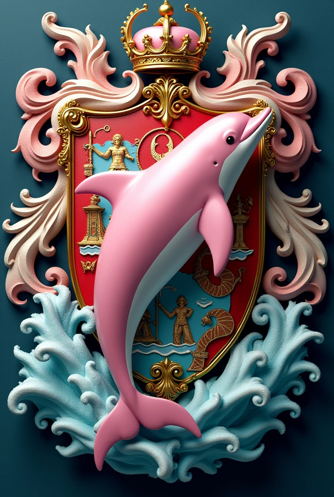 3d coat of arms of a pink dolphin