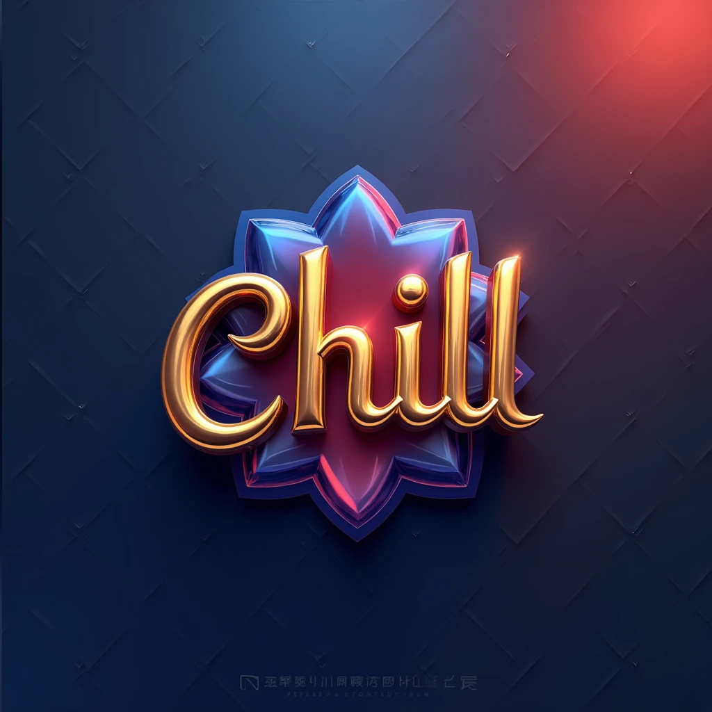 Create a logo for an app whose name is CHILL, color theme is gold, blue sapphire and red, in 3D