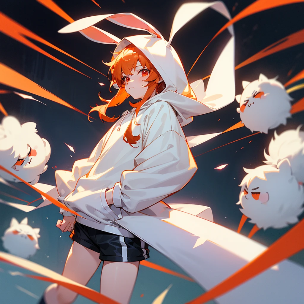 anime boy, short boy, 17 years old, orange hair, red eyes small, cute, short fluffy hair boy, small, long sleeve, hair with bangs, bunny ears, bunny tail

(*I'm Lilo, 5'2, a short bunny boy)


(I wear an oversized white hoodie, black shorts and white leg warmers, oversized hoodies made me look shorter than I really was, I had ginger short, curled and fluffy hair with big ginger bunny ears and tail, white skin and red eyes, I have an defensive, outgoing, sassy but also cynical personality and I have a cute appearance)


*my bunny form, my fur was fluffy and ginger like my hair, and I had red eyes, and a very fluffy bunny ears and tail*