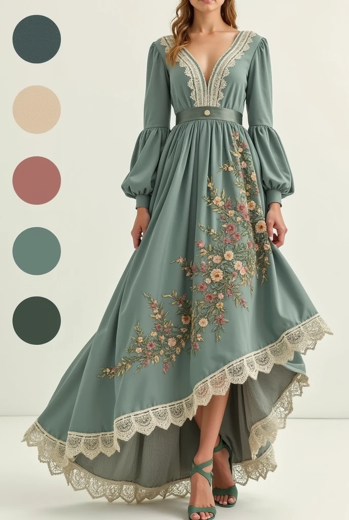 カラーパレットのインスピレーション
画像に含まれている色彩or植物のイメージから、I came up with the following color palette::
メインカラー
Smoky Blue (#6A7B8C)
Misty Rose (#E2C5C1)
アクセントカラー
Antique gold (#D4AF37)
Sage green (#9BA88D)
Detail color: Ivory (#F8F1E8)
Fern Green (#6D7C56)
Design Concept 1. A fresh silhouette - **Asymmetric Design**:Asymmetrical lines on the skirt、A design that gives movement。
- **cutting**:肩or袖にシャープなcuttingを施し、A modern and edgy silhouette。
2. Color Use - **Smoky Blue**Based on、Expressing a cold atmosphere throughout。
- 裾or袖口に**Misty Rose**Using、Adds warmth and softness。
- **Antique gold**は細部のembroideryorボタンに使用し、Creates an old-fashioned elegance。
3. Texture and Detail - **Ivory lace**or**trim**With、Add a delicate touch。
- **Fern Green**Decoration of(リボンorembroidery)で植物の自然な美しさIncorporate。
4. Prints and motifs - **Winter plant motif**(例えばビロードのような質感の花or木の枝のデザイン)Incorporate。
- **embroidery**or**patchwork**Using the technique of、Expressing a handmade feel and warmth。
Final impression: This dress is、The colors and designs reflect the cold, clear air of a winter morning.、Innovative yet somehow nostalgic、It has a pastoral beauty。The design itself incorporates modern elements、The colors and details emphasize the nostalgic atmosphere.。This、The result is a design that provides comfort and freshness to everyone who sees it.。
When choosing a specific material、To recreate the cold winter atmosphere、oror光沢のあるファブリックor少し重みのある素材を選ぶと良いでしょう。Also、Fern GreenorMisty Roseの色合いを強調するために、繊細なembroideryorビーズDecoration ofもおすすめです。