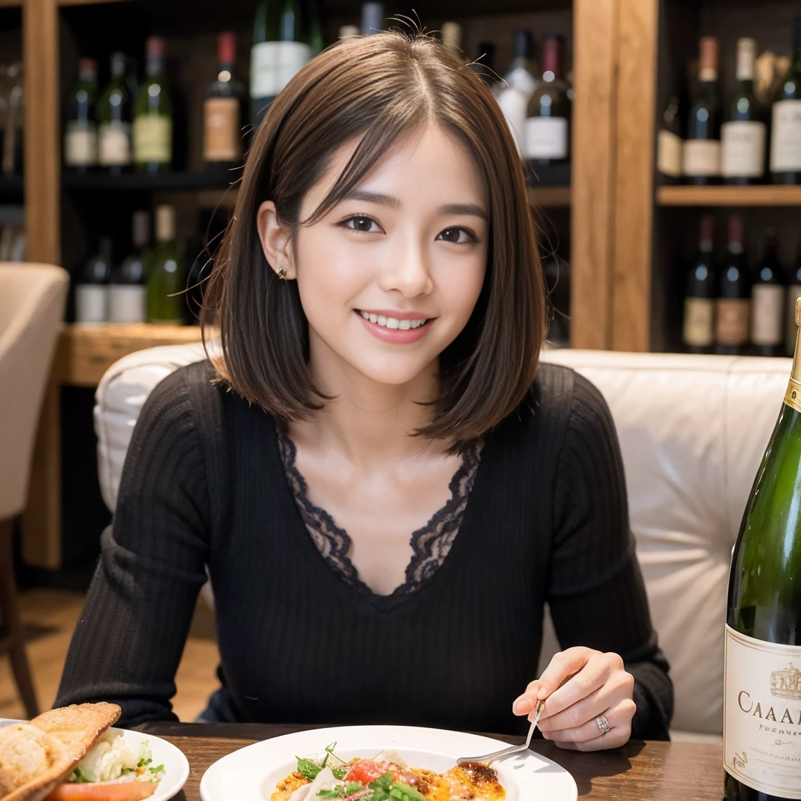 (Realistic:1.1),(masterpiece,Highest quality),8k,(49 years old), 53 years old, ベリーslimボディ、slimカップル、Tight waist,Upper Body,full-course dinner、wine 、Amazing view of the sunset sky and clouds、Perfect Anatomy, Brown Hair, short hair,Random Hairstyles,((Highly detailed face and eyes:1.2)),Perfect golden ratio face,Long sleeve shirt、dress,(smile:1.2)、Shortcuts、cute、(Realistic, Intricate details:1.2), A bright smile、short hair,Bright Face、赤wine 、Appetizers、Italian food、wine bottle、Champagne、スパークリングwine、(slimな顔), (The body is slim), (Brown Hair), (Shortcuts), Upper Body, 白wine, slim, wineグラス,