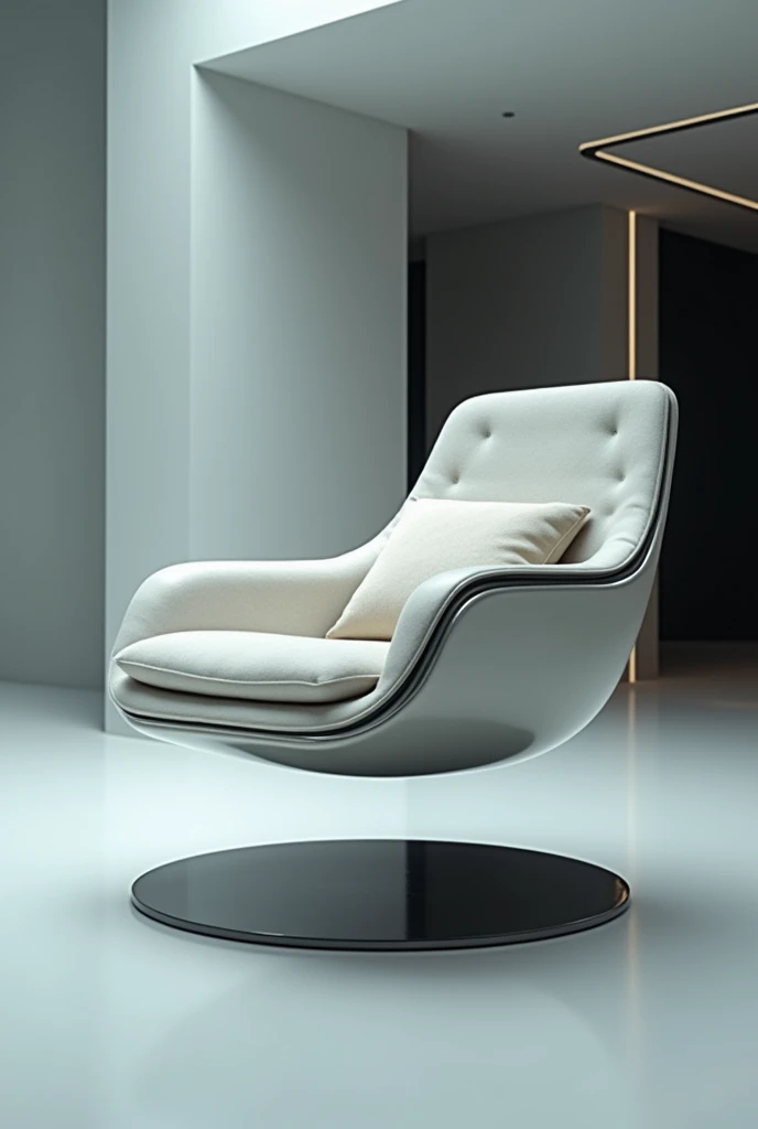 Floating chair using magnetic plate, with armrests , footrest and a pad 