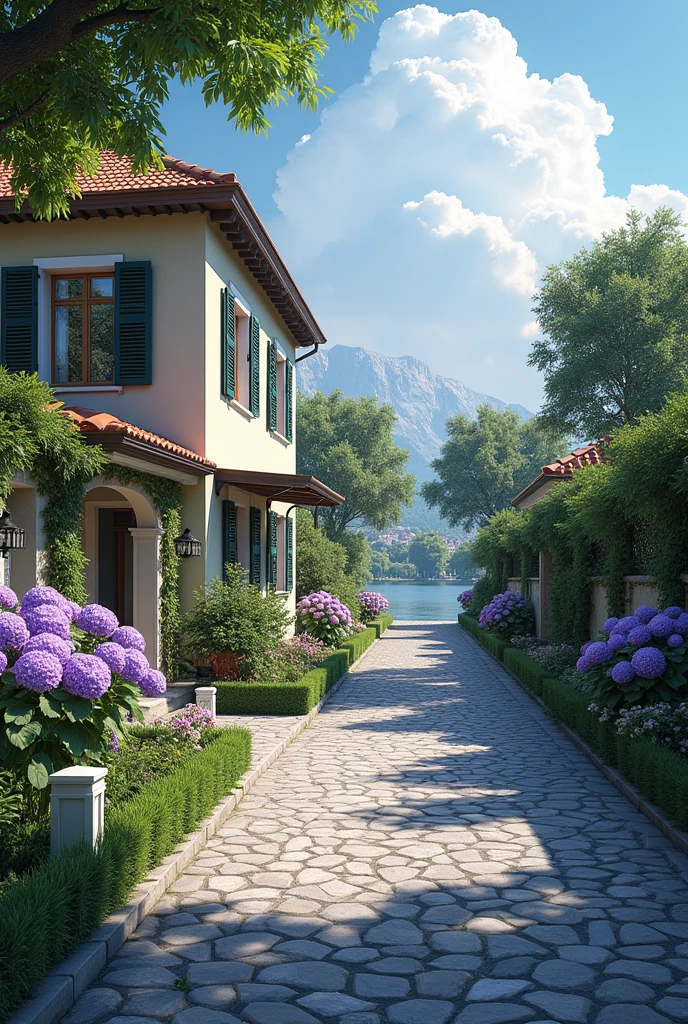 (ultra high resolution,photorrealistic,best qualityer,photorrealistic),(8k,CRU photo,best qualityer,Masterpiece artwork),(photon mapping,radiosity,Physically based rendering,automatic white balance),realperson,fot,bridge, building, shrub, citys, nube, giorno, portra, zaun, fild,hour, Garden, gram, House, hydrangea, moutain, naturey, phi_humaphis, outportras, pathway, plantar, vessel_plantar, purple_flowers, Roadside, Scenario, sky, skyscraper, traditional_media, tree,
