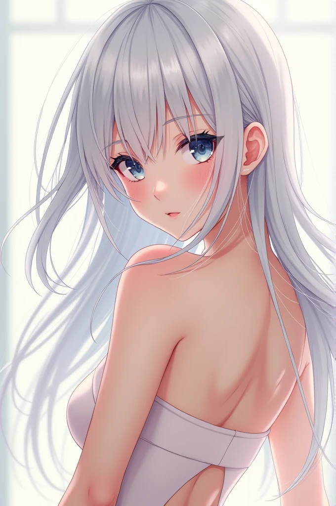 almost naked anime girl with white hair