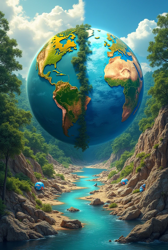 The poster could feature a split image. On one side, there's a vibrant, healthy planet with lush greenery, clean rivers, and thriving wildlife. The other side like deforestation it's fully desolate, with plastic bags littering the ground, choking rivers, and harming animals.