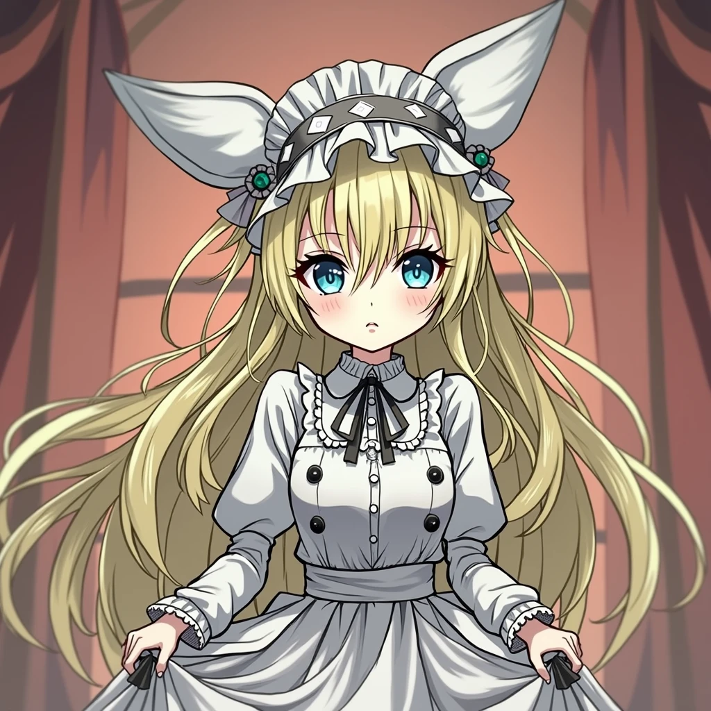 1girl, blonde hair, long hair, blue eyes, lolita fashion, gothic lolita, apron, dress, undressing, lifted by self, panties, panty pull, unreal engine, anime style, highly detailed, photorealistic, 8k, hyper detailed, intricate detail, dramatic lighting, dramatic colors, chiaroscuro, cinematic composition, volumetric lighting, volumetric fog, studio lighting, cinematic render, beautiful detailed eyes, beautiful detailed lips, extremely detailed face and eyes, long eyelashes
