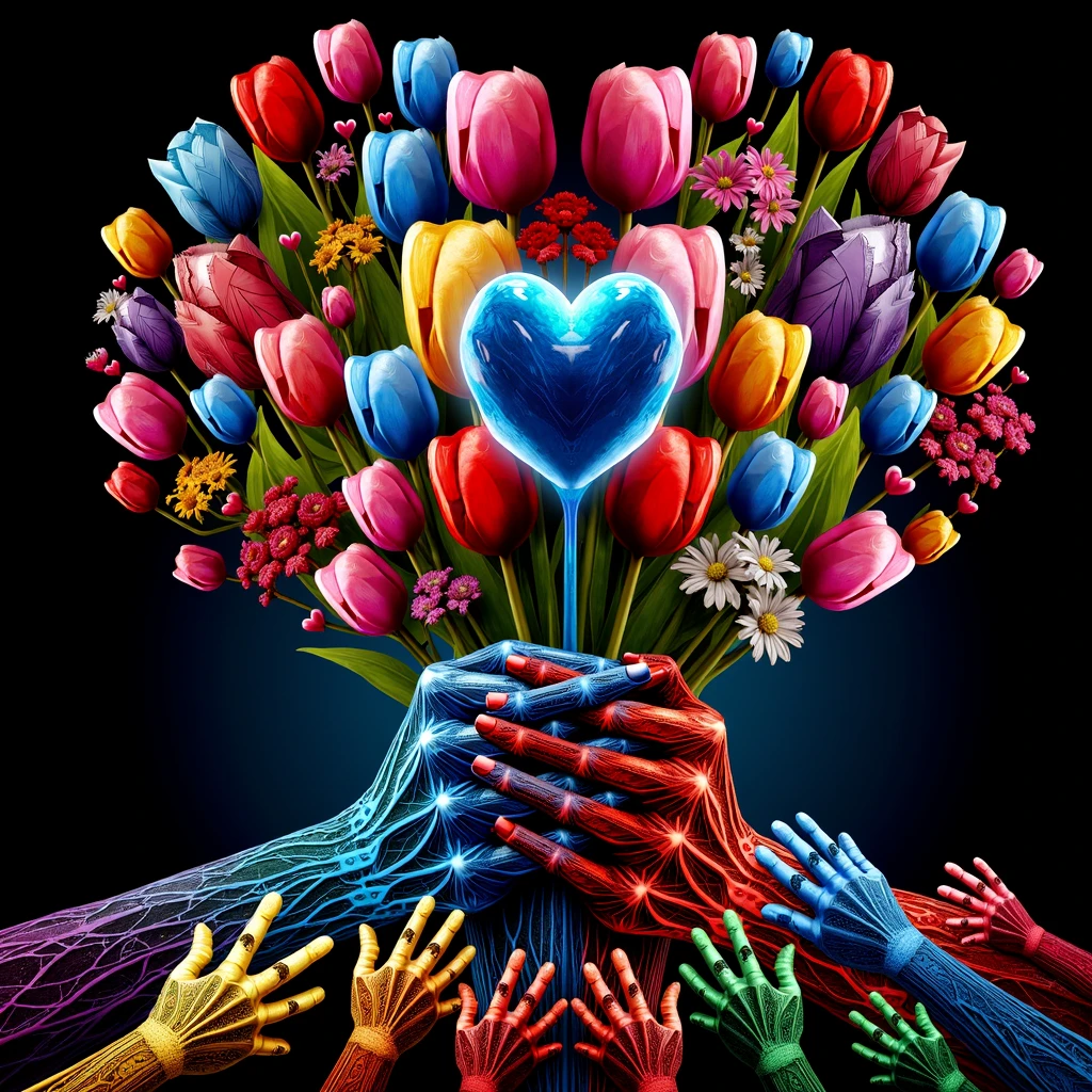 two hands holding one heart and one heart