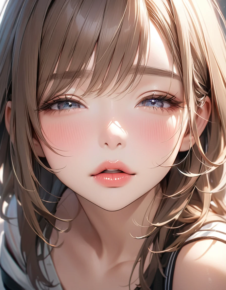 The face of a beautiful girl approaches the viewer, (Girls kissing), alone, Perfect and attractive face, Mouth trying to kiss, close your eyes, Put your chin forward, Expectations, Shyness, joy, blush, Realistic and attractive nose, Delicate and elegant eyelashes, Fine and thin eyebrows, Natural Makeup, Delicate and perfect brushwork, young and lively々Fresh Skin, break: Showing affection to the audience, Expectations, Shyness, joy, blush, I close my eyes in fear, Put your chin forward, Lips asking for a kiss, Detailed and realistic skin texture, Cute and sexy gestures that will charm you, ((Facing the audience)), View your viewers, Jaw sticking out, Please lower your eyelids, Detailed and engaging, Seduce you, break ((Gently closed eyelids)), The approaching lips, break (close your eyes, Lips asking for a kiss, Approaching Face, Chin forward), (look up:1.3), ((Facing you)), break Face up and look up, Mouth closed for a kiss, (close your eyes:1.3), Expectations, Shyness, joy, blush, Realistic and captivating depictions, First-person view of the viewer, The kiss, (Close-up of face seen from above:1.2).