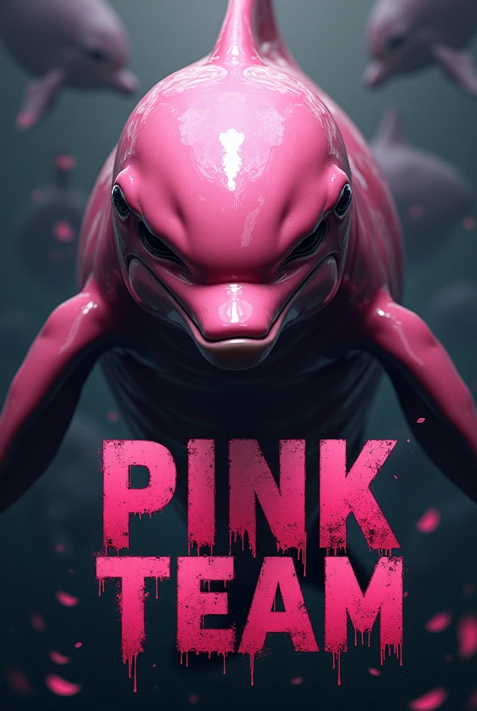  threatening pink dolphin with name written on it "pink team"