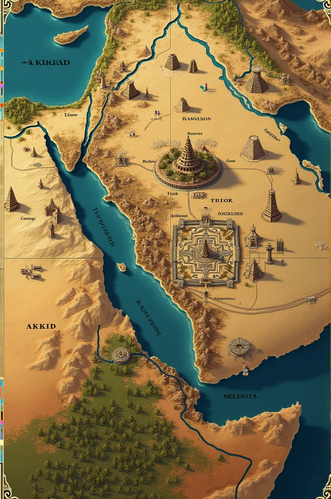 Mesopotamian map highlighting akkad,Nineveh,Babylon,uruk,sumer