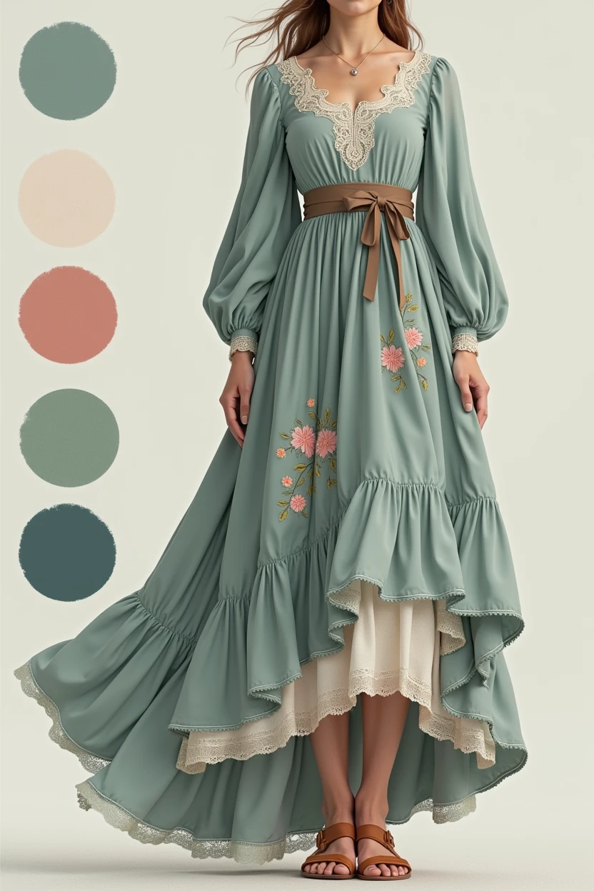 カラーパレットのインスピレーション
画像に含まれている色彩or植物のイメージから、I came up with the following color palette::
メインカラー
Smoky Blue (#6A7B8C)
Misty Rose (#E2C5C1)
アクセントカラー
Antique gold (#D4AF37)
Sage green (#9BA88D)
Detail color: Ivory (#F8F1E8)
Fern Green (#6D7C56)
Design Concept 1. A fresh silhouette - **Asymmetric Design**:Asymmetrical lines on the skirt、A design that gives movement。
- **cutting**:肩or袖にシャープなcuttingを施し、A modern and edgy silhouette。
2. Color Use - **Smoky Blue**Based on、Expressing a cold atmosphere throughout。
- 裾or袖口に**Misty Rose**Using、Adds warmth and softness。
- **Antique gold**は細部のembroideryorボタンに使用し、Creates an old-fashioned elegance。
3. Texture and Detail - **Ivory lace**or**trim**With、Add a delicate touch。
- **Fern Green**Decoration of(リボンorembroidery)で植物の自然な美しさIncorporate。
4. Prints and motifs - **Winter plant motif**(例えばビロードのような質感の花or木の枝のデザイン)Incorporate。
- **embroidery**or**patchwork**Using the technique of、Expressing a handmade feel and warmth。
Final impression: This dress is、The colors and designs reflect the cold, clear air of a winter morning.、Innovative yet somehow nostalgic、It has a pastoral beauty。The design itself incorporates modern elements、The colors and details emphasize the nostalgic atmosphere.。This、The result is a design that provides comfort and freshness to everyone who sees it.。
When choosing a specific material、To recreate the cold winter atmosphere、oror光沢のあるファブリックor少し重みのある素材を選ぶと良いでしょう。Also、Fern GreenorMisty Roseの色合いを強調するために、繊細なembroideryorビーズDecoration ofもおすすめです。