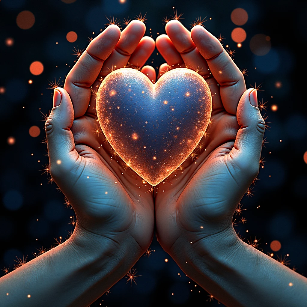 two hands holding one heart and one heart