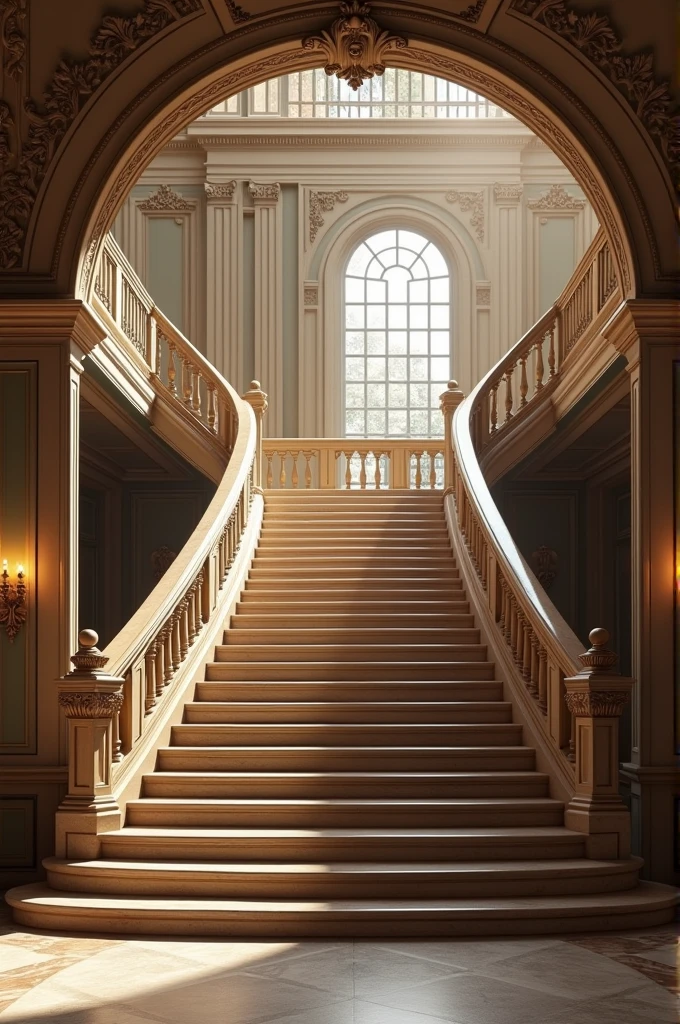 A U-shaped staircase with 12 steps each, the first section of the staircase with 2 landings and the second section.