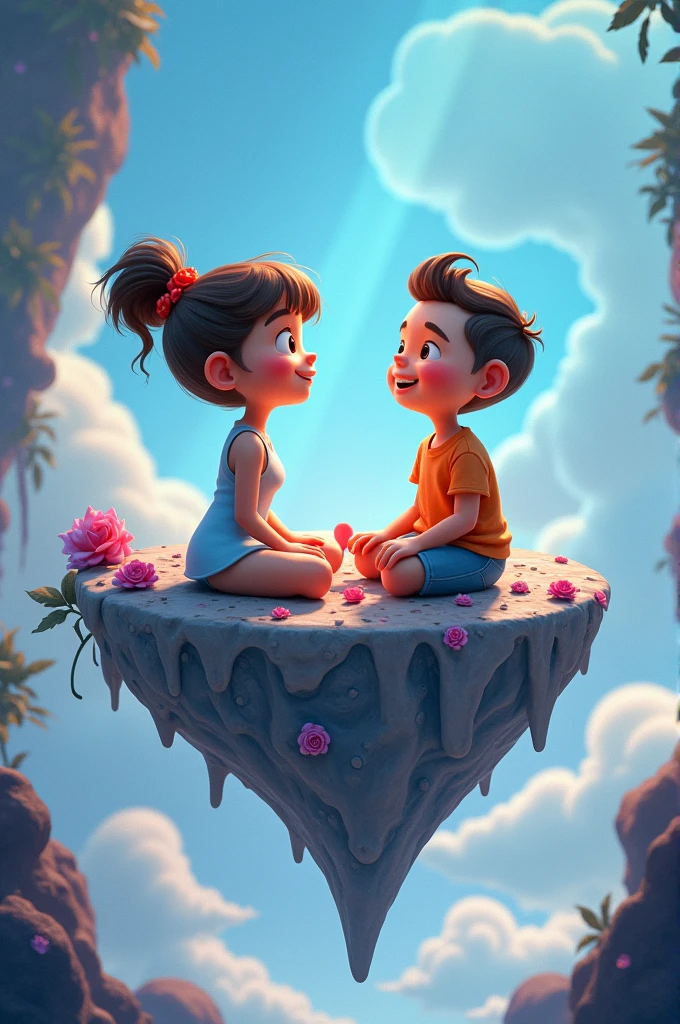 Two Adult cartoon sitting in floating rock