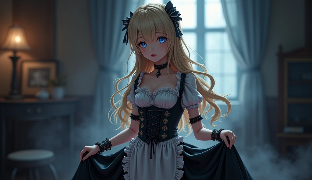 highres, shadows, absurdres, best_quality, ultra_detailed, 8k, extremely_clear, photograph, beautiful, sharp focus, hdr, beautiful face, petite body, 1girl, scared, wide-eyed, shock, barely clothed, torn clothes, dress, multiple boys, zombie, raining, hair braid on the side, blonde long hair