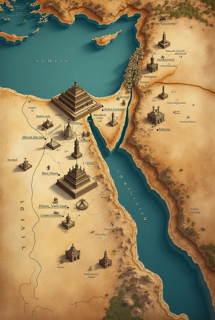 Mesopotamian map highlighting akkad,Nineveh,Babylon,uruk,sumer in English