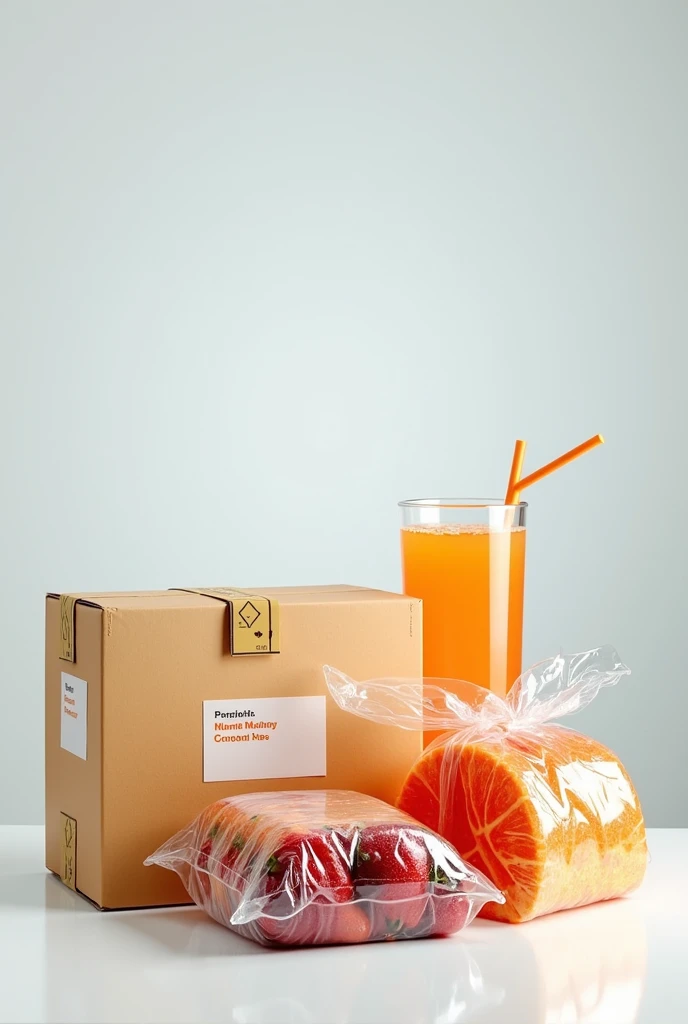 Transparent Wrapped food products and cold drink and courier package