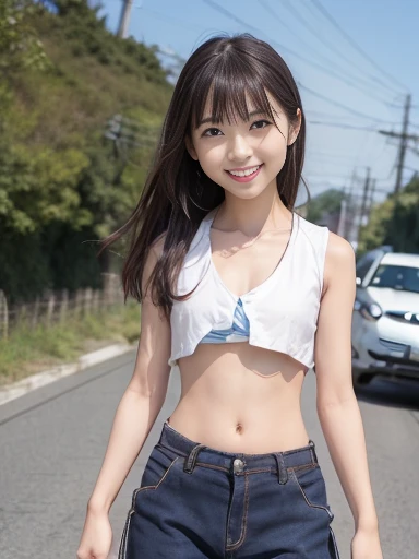 Japanese female, a lot of details, (underweight), 30 years old, detailed black hair, beautiful detailed hair, super fucking beautiful, delicate beautiful face, complex details beautiful and delicate eyes, perfect hands, (flat chest best quality:1.5), perfect and delicate limbs, detailed skin, best quality, ultra-detailed,(cheerful grin:1.5),
road, mountain, (kawasaki motorcycle:1.1), (riding motorcycle:1.1), (jeans), (red tube top), (gloves), on the mountain, on the road, (full body shot:1.1), from behind, ground-level shot