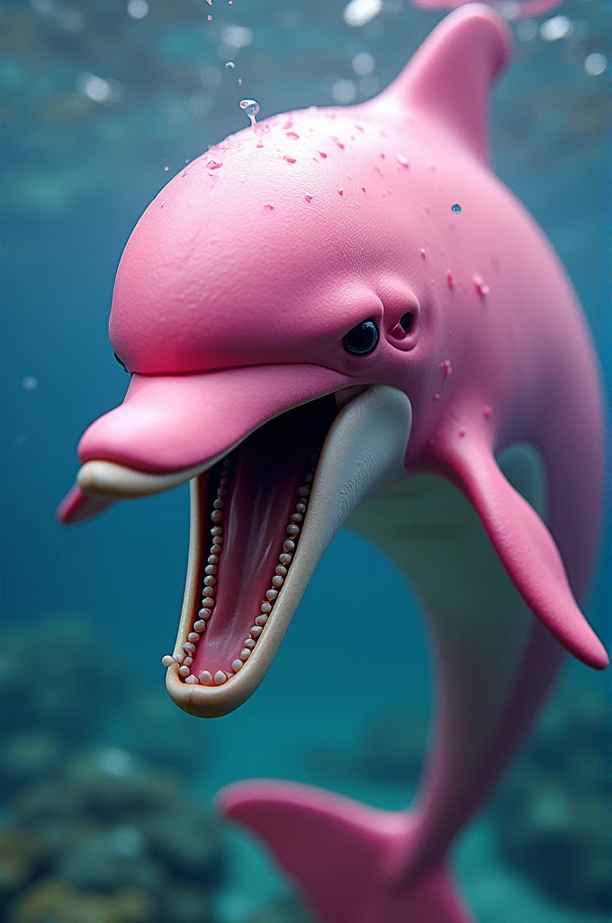 Circular photo of a menacing pink dolphin with the name "pink team"