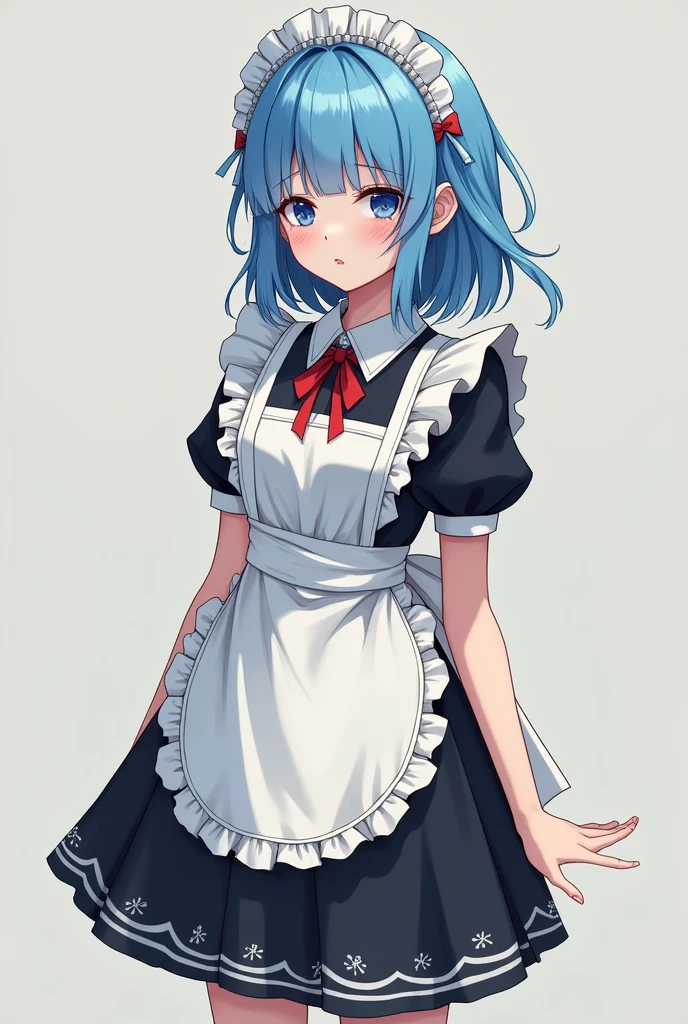 skullgirls oc blue young woman crying personality shy simple design skullgirls full height art -18 years olull length detailed dress maid tall